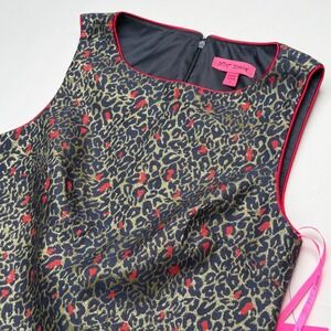 NWT Betsey Johnson Metallic Leopard Brocade Shift Mini Dress Red Gold XS Size 2